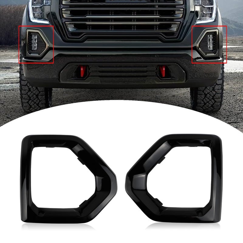 BINQIGOO 1 Pair Front Fog Light Bezel Cover Exterior Trim Replacement Compatible with GMC Sierra 1500 4Door 20192021 Denali SLT AT4 Front Bumper FrameBlack